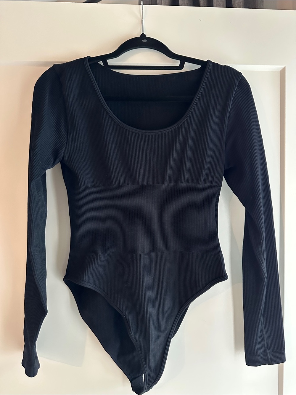 Black Long-Sleeve Ribbed Kids One-Piece Bodysuit
